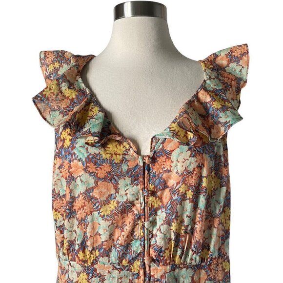 Veronica Beard Malgosia Floral Cotton Midi Dress Ruffle Tiered Orange 4 - Picture 4 of 9